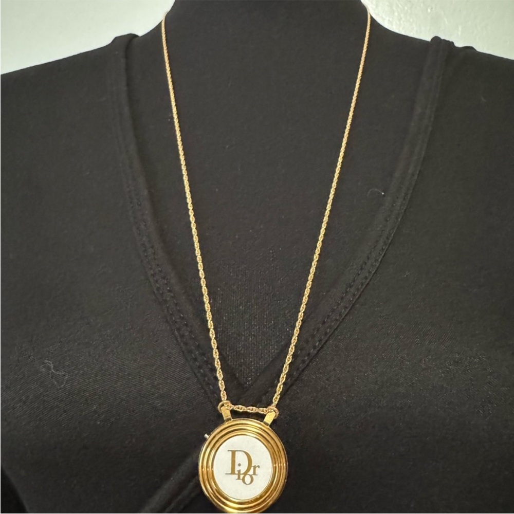 Authentic Christian Dior Gold Tone Necklace with Logo Pendant Watch EUC - Picture 3 of 7
